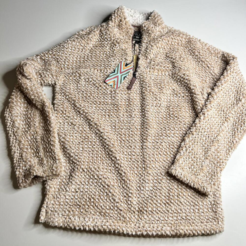 True Grit Jacket‎ Mens XS Beige Sherpa Fleece 1/4 Zip Pullover Outdoor Winter